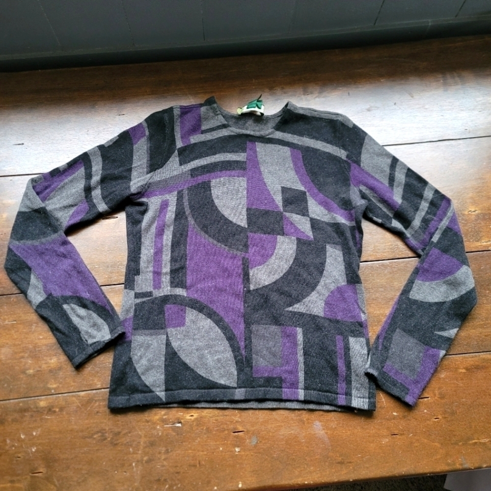 y2k Lauren Ralph Lauren Cashmere Silk Geometric Whimsigoth Grunge Sweater sz PS